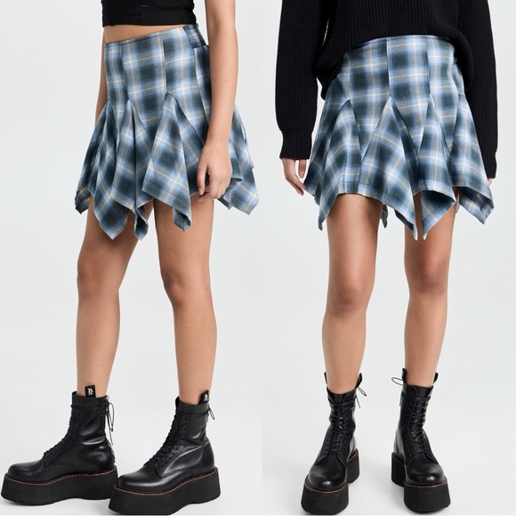 Free People Fairy Grunge 90s Xia Tartan Plaid Mini Skirt Size Medium Shark Bite - Picture 7 of 13